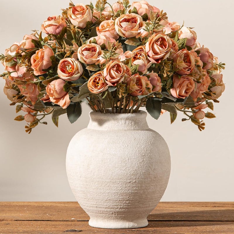 ooit Ceramic Rustic Farmhouse Vase, 6 Inch White Small Flower Vase Decorative Vase Short Pottery Vases for Home Decor Table Living Room Entryway Mantel Bookshelf Bedroom Bathroom Kitchen - White - Image 1